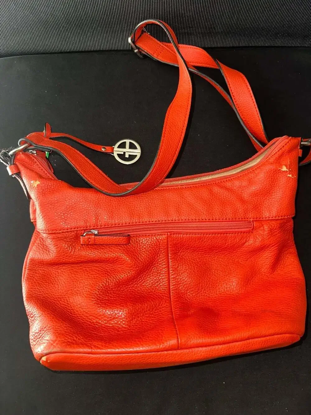 No.91 Giani Bernini Pebbled Orange Leather Hobo Shoulder Bag with Chain Detail